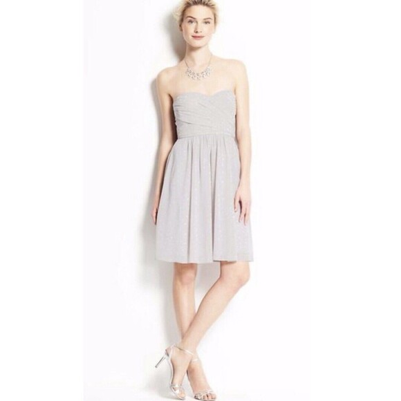 Ann Taylor Size 2 Coin Grey Polka Dot Tulle Strapless Sweetheart Dress Feminine - Picture 2 of 15